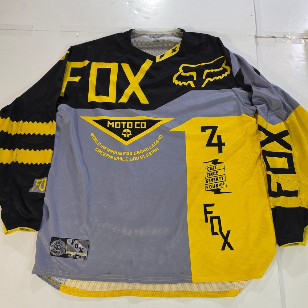 Fox Racing Moto Co Motocross Jersey XL Grey Yellow Black Long Sleeve MTB BMX
